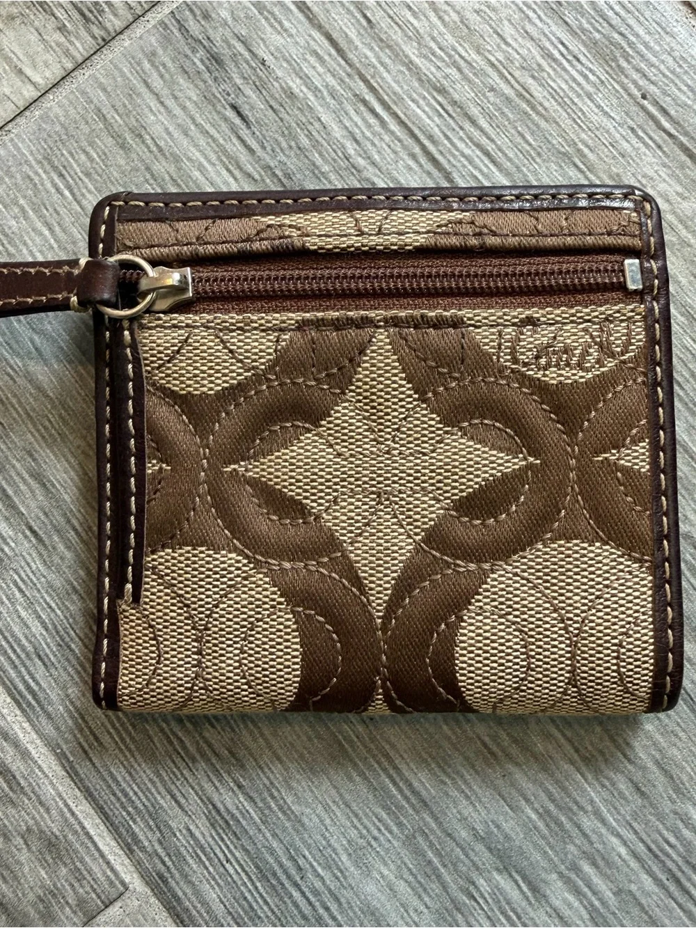 Vintage Coach Chelsea Signature Brown Canvas Credit Card Wallet Snap Button Zip